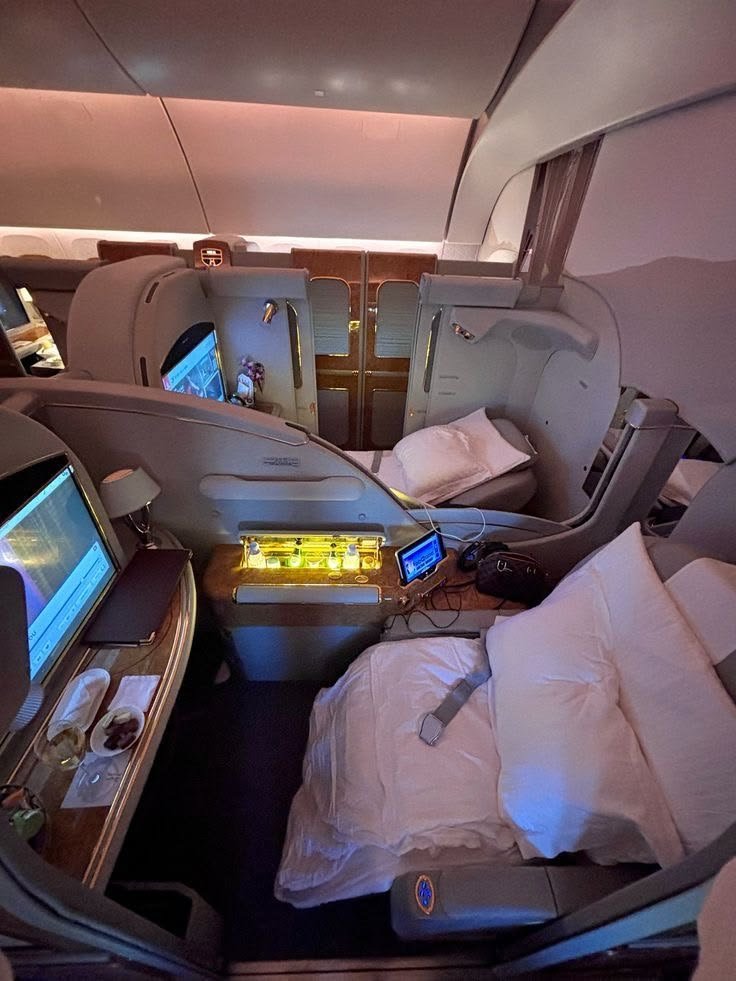 First class suites with lie flat beds and a lit minibar